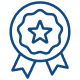 Icone de badge de qualité ou certification avec une étoile centrale et un ruban, symbolisant l'excellence et la réussite.